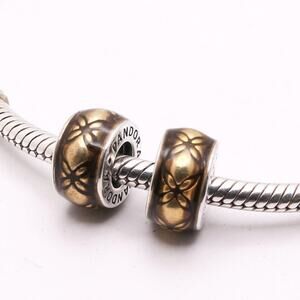 Two Authentic PANDORA Golden Floral Vintage Spacer - 791034EN29